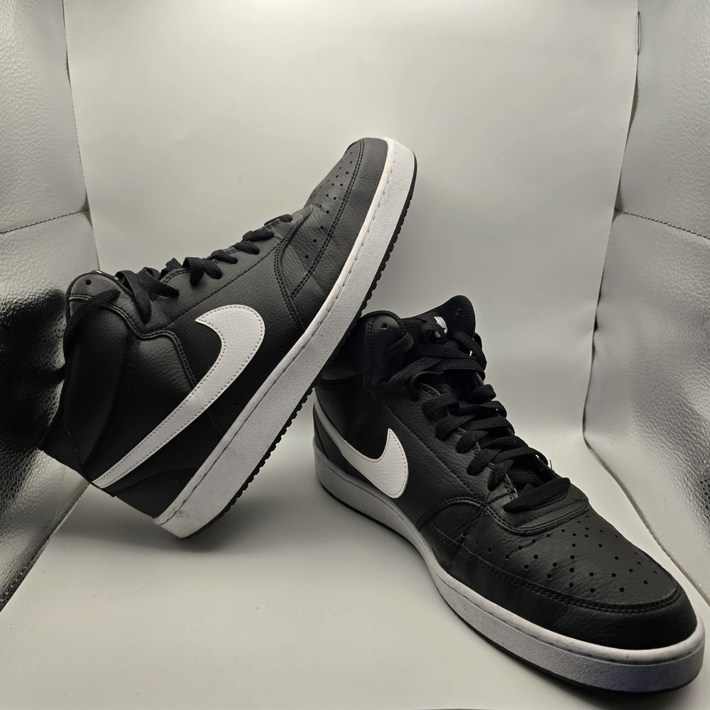 Nike Court Vision Mid Black White Leather Sneakers Men's Size 12 DN3577-001